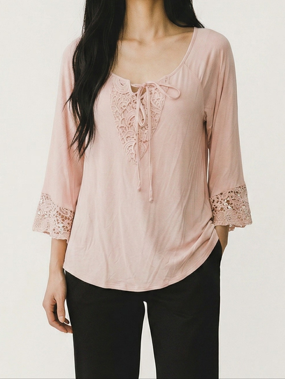 Cable & Gauge Light Pink Lace Detail Blouse